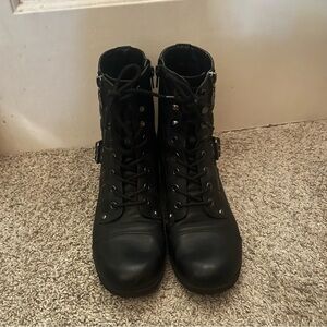 Black Lace-Up Combat Boots for Women